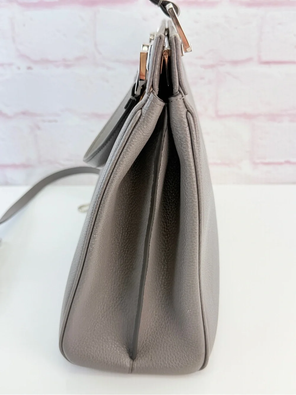 Gucci Zumi Grey Leather Top-Handle Satchel Gold Hardware